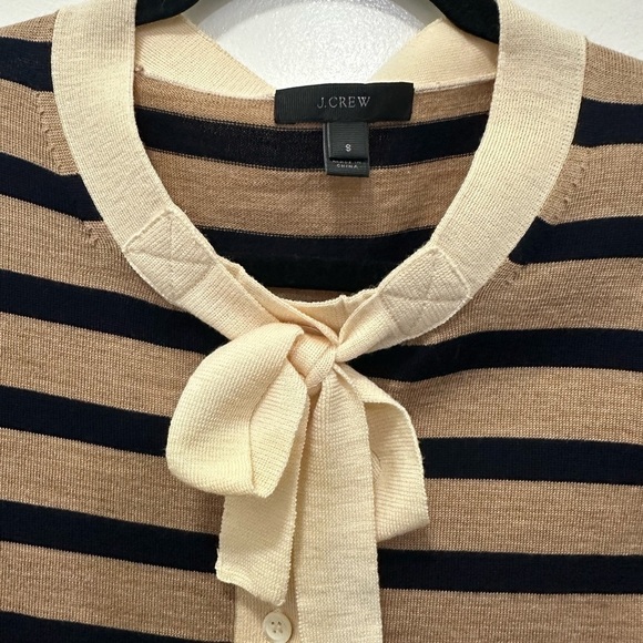 J.Crew Jackie Tie-Neck Cardigan Stripe Bow Sweater Sz SM - Picture 6 of 10